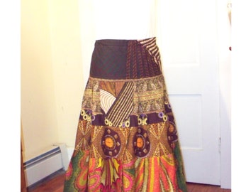 African Wax Prints Gathered Tiers Maxi Skirt with Pocket