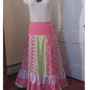 Girly Pinks Gathered Tiers Patchwork Maxi Skirt Bohemian image 2