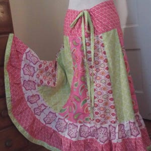 Girly Pinks Gathered Tiers Patchwork Maxi Skirt Bohemian image 7
