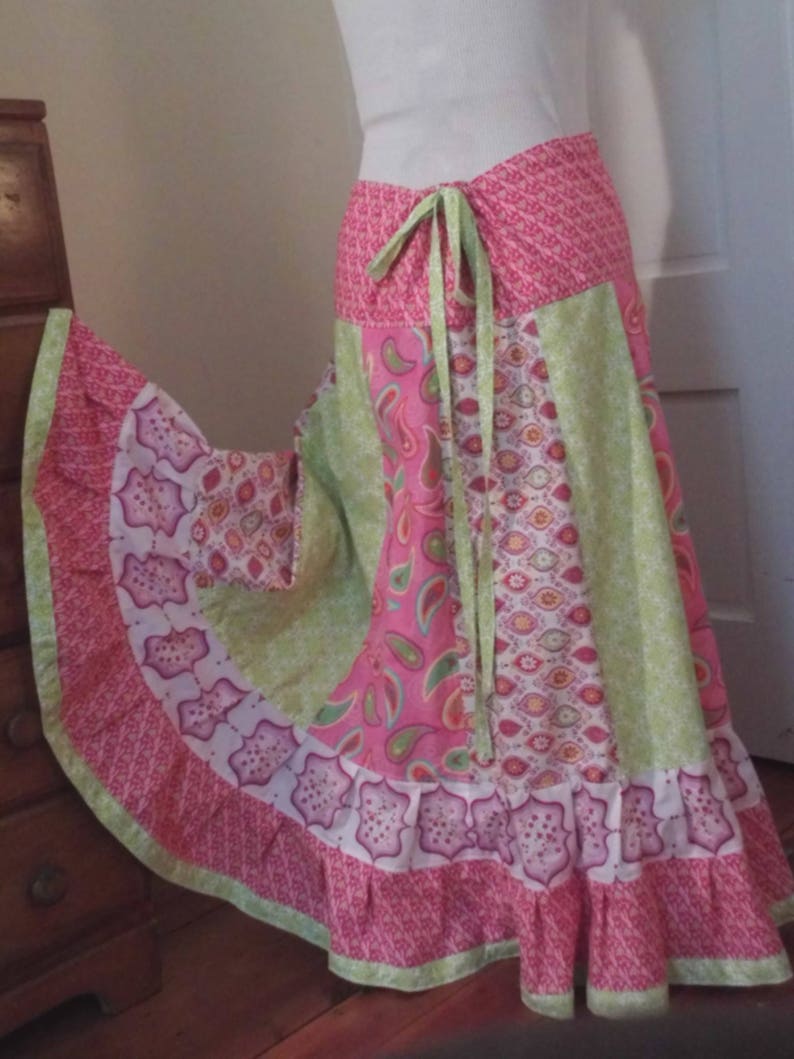 Girly Pinks Gathered Tiers Patchwork Maxi Skirt Bohemian image 7