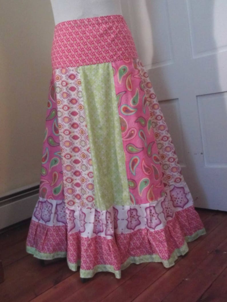 Girly Pinks Gathered Tiers Patchwork Maxi Skirt Bohemian image 3