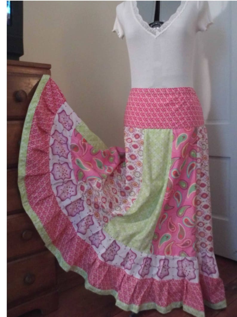 Girly Pinks Gathered Tiers Patchwork Maxi Skirt Bohemian image 4