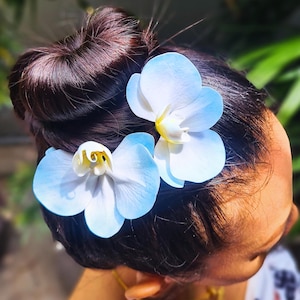 Accesorio para el cabello Horquilla de Phalaenopsis azul claro - Accesorio nupcial de arcilla polimérica realista para bodas y eventos tropicales - Duradero