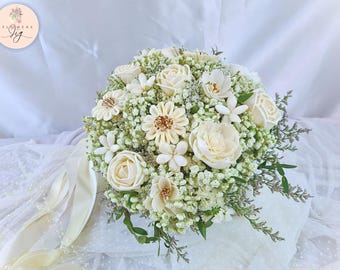 Classic White Sola Wood Flower Bouquet for Weddings | Dried