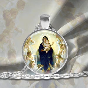 Virgin Mary & Jesus Pendant Necklace: William-Adolphe Bouguereau Art
