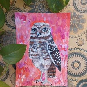 Original owl watercolor art, groovy watercolor wall decor, art gift for nature lovers