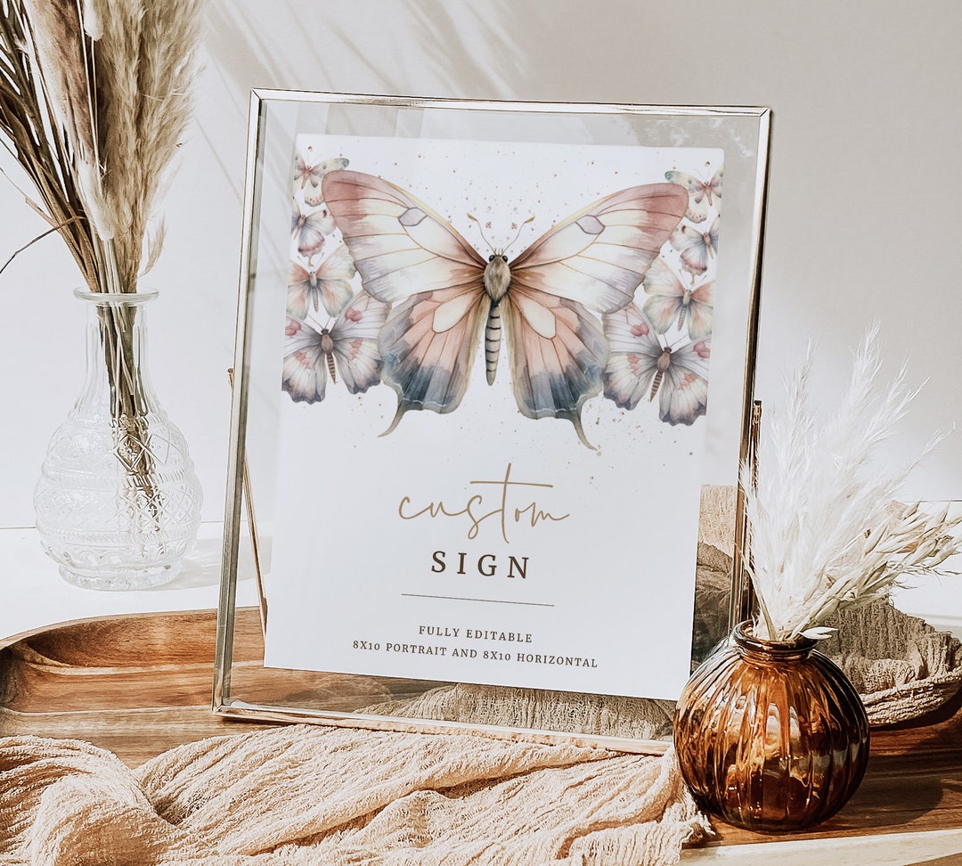 Butterfly Custom Editable Sign, Butterfly Birthday Sign 8x10, Brown ...
