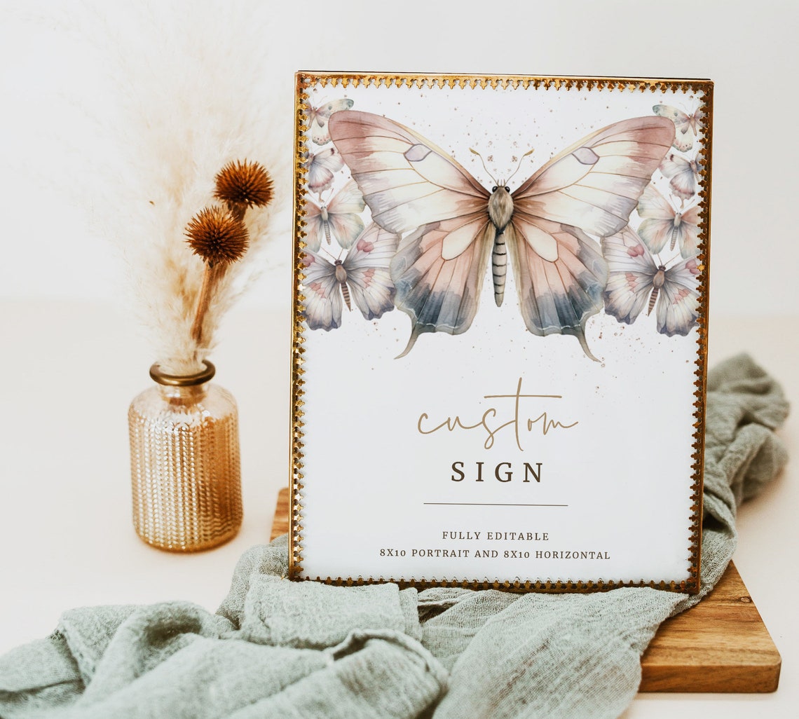 Butterfly Custom Editable Sign, Butterfly Birthday Sign 8x10, Brown ...
