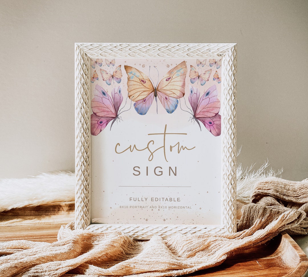 Butterfly Custom Editable Sign, Butterfly Birthday Sign 8x10, Pink ...