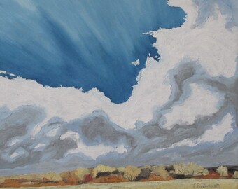 Original Oil Painting, Landscape Painting, Impressionist Painting, Cloud Painting, Sky Painting, Fournier, "Of Sky and Clouds", 16x16