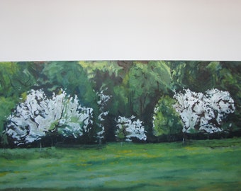 Large Painting, Impressionist Painting, Landscape Painting, Original Painting, Oil Painting, Fournier, "The Flowering Apple Trees", 24x48