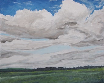 Original Painting, Landscape Painting, Impressionist Painting, Cloud Painting, Sky Painting, Fournier, "Field and Clouds", 16x20