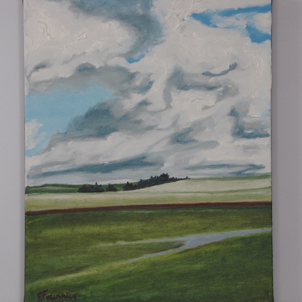 Landscape Painting, Oil Painting, Impressionist Painting, Cloud Painting, Sky Painting, Cloudscape Painting, Fournier, "The Red Line", 20x16
