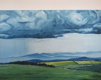 Large Painting, Original Painting, Landscape Painting, Oil Painting, Sheep Painting, Rain,  Fournier, "Its Time To Go Back Home", 24x36