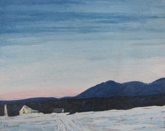 Winter Landscape Oil Painting, Original, Country, Snow, Impressionist, Minimalist, Farm House, Fournier, "Winter Evening", 16x20