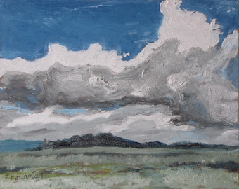 Landscape Painting, Small Oil Painting, Impressionist Painting, Cloud Painting, Sky Painting, Original Painting, Fournier, Moving Cloud 8x10