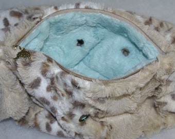 Bonding Scarf - Wild Lynx Ice Taupe - Scarf with Hidden Pocket - Small Pet Bonding Pouch w/ grommets