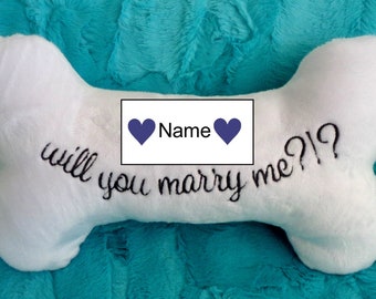 Dog Bone - Will You Marry Me -  Embroidered Bone - Wedding Proposal - Double Squeaker Dog Toys - date optional