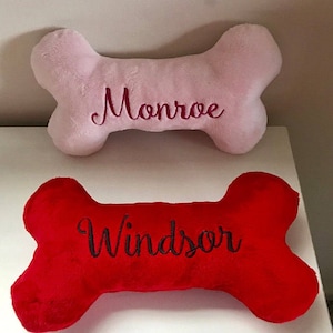 Dog Bone - Embroidered Bone - Double Squeaker Dog Toys - Personalized with Name  - 4.5&quot;x6&quot;, 6&quot;x10&quot;, or 8&quot;x12&quot;