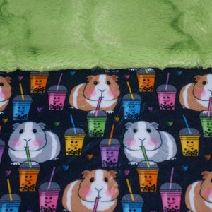 Guinea Pigs Snuggle Sack- Pouch for Guinea Pigs - Boba Tea Print with coordinating Minky fur lining - 11&quot;x12&quot;