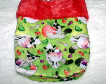 READY TO SHIP - Snuggle Sack w/loops, Pouch for Sugar Glider - 9" x 9" - Exclusive ChillyPaws design - Watermelon hide cuddle lining.