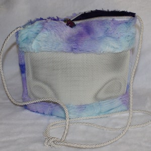 Bonding Pouch - TieDye Minky Fur - Sugar Gliders - Rainbow Zipper and Pull - Pouch w/Window 9&quot; x 9&quot;