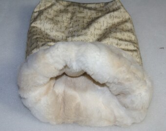 Ultimate Luxury Cuddle Hedgehog - Snuggle Sack- Pouch for Hedgehog - Up to no Good print with Ivory/Sand Minky Fur Lining - 9"x9"