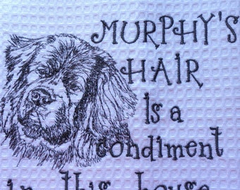 Dog Hair is a Condiment - Tea Towel - Kitchen Towel - Dish Towel - Home Decor - Breed Outline - Newfie - Personalized