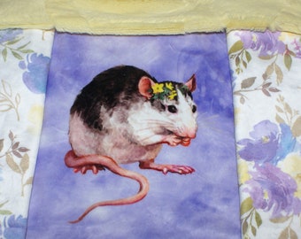 Ultimate Luxury Cuddle bag for Rat, Snuggle Sack, Pouch for Rat, Limited Edition, 9" x 9", Rat image in front reverses to floral