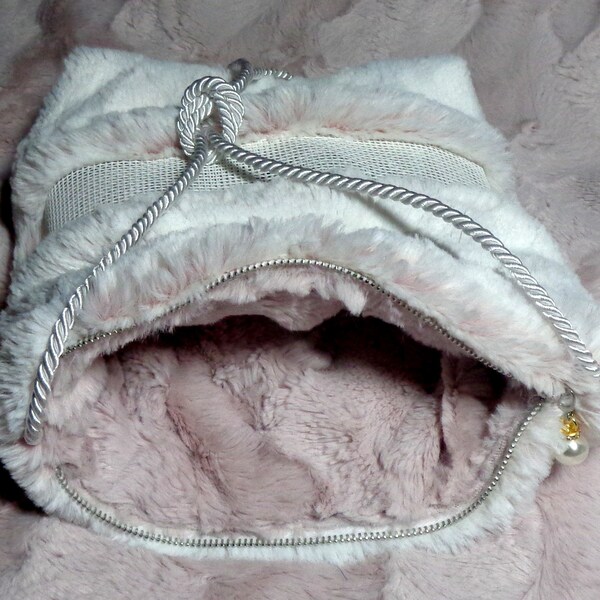 Bonding Pouch - Sugar Gliders - Hedgehog - Tiny Pet Carrier - Minky Fur - Zippered Pouch w/ Window