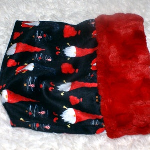 Santa Hat Gnomes, Snuggle Sack, Pouch for Hedgehog, Christmas Gnomes print with coordinating Minky fur lining - 9&quot; x 9&quot;