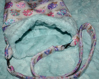Hedgehog - Snuggle Sack w/loops w/ matching strap, hardware included, 9" x 9"