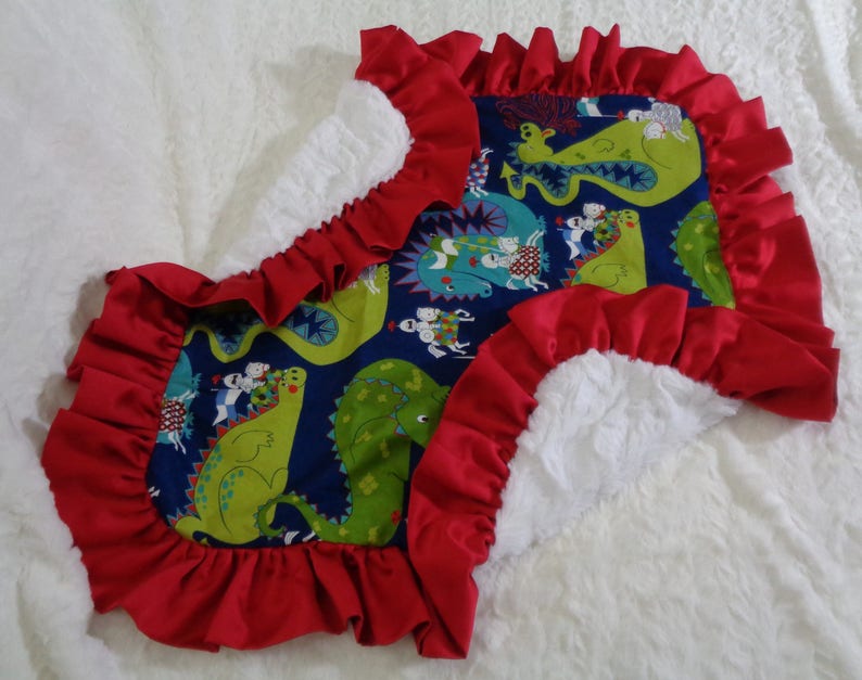 Dragons and Knights Dog Blanket Baby Blanket Blanket with Satin Ruffle Limited Edition Blanket Cotton and Minky Blanket