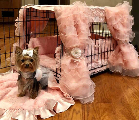 Luxury Dog Crate Cover Ruffles Silk and 