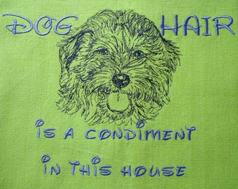 Goldendoodle - Embroidered Towel -Dog Hair is a Condiment - Tea Towel - Kitchen Towel - Dish Towel - Home Decor - Goldendoodle