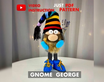 George gnome pattern pdf scandinavian gnome Gnome standing on two legs with eyes DIY HandMade + free video Gnome in shorts