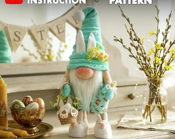 Patrón PDF – Gnomo escandinavo con pantuflas de conejito – 48 cm (19")