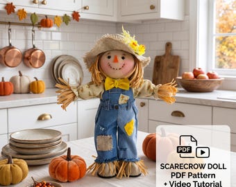 Charlie the garden scarecrow — pdf sewing pattern 40 cm (16 inches) tallPumpkin (Video Tutorial)