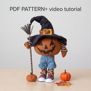 Mr. Pumpkin in Witch Hat PDF Pattern: Halloween Figure DIY