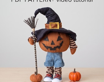 Mr. Pumpkin in Witch Hat PDF Pattern: Halloween Figure DIY