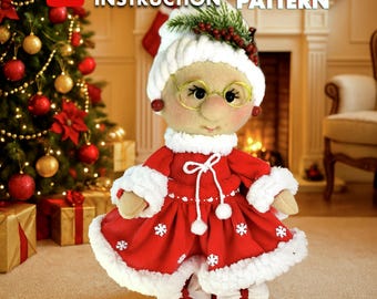 Patrón de costura en PDF de la Sra. Claus (37 cm / 14,5") Ideas de decoración navideña escandinava para hacer tú mismo
