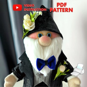 Modello PDF – Gnomo sposo / Altezza: 16,5 pollici (42 cm) / Include video tutorial gnomo scandinavo in giacca gnomo gnomo in frac
