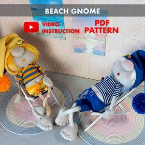 Glücklicher Sommerzwerg PDF Patterns, skandinavischer Gnom in Sommerkostümen DIY HandMade + gratis Video Tutorial Handgemachter Stuhl, Geschenk, Dekoration.