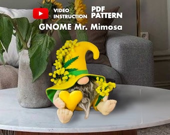 Patrón PDF de Gnomo Mimosa: Gnomo de primavera escandinavo DIY (Videotutorial)