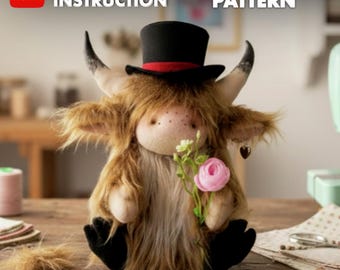 Patrón de costura en PDF: disfraz de gnomo de vaca roja y esponjosa / 27 cm (10,6") / Videotutorial incluido