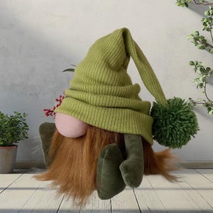 Gnomo verde con barba rossa modello pdf gnomo scandinavo fai da te fatto a mano + tutorial video gratuito regalo per una donna, regalo unico Yule