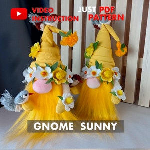 Sunny gnome pattern pdf scandinavian gnome yellow bird gnome DIY HandMade + free video tutorial