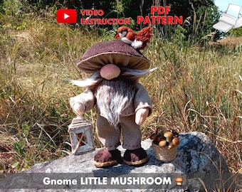 Patrón PDF de gnomo hongo: pequeño gnomo otoñal de 25 cm (DIY) + videotutorial