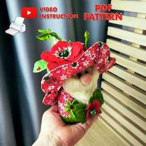 Schema PDF per gnomo a forma di fiore piccolo - 22 cm (9") PDF gnomo scandinavo primaverile estivo gnomo a forma di fiore fai da te fatto a mano + tutorial video gratuito in regalo