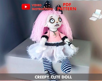 PDF Patterns for a Creepy Cute Doll halloween  pattern PDF , DIY HandMade + free video Halloween gift tutorial